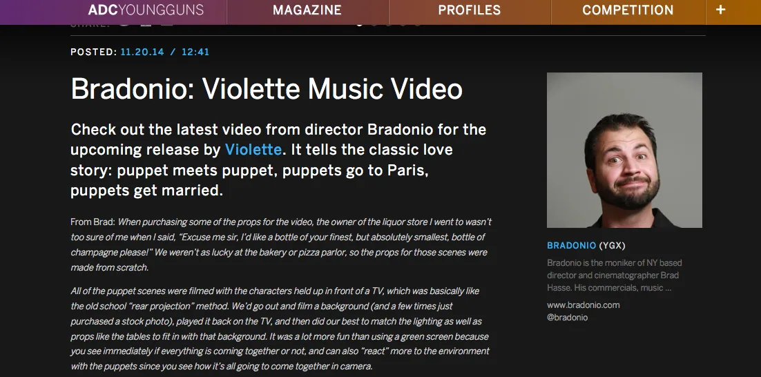 Press: Bradonio: Violette Music Video